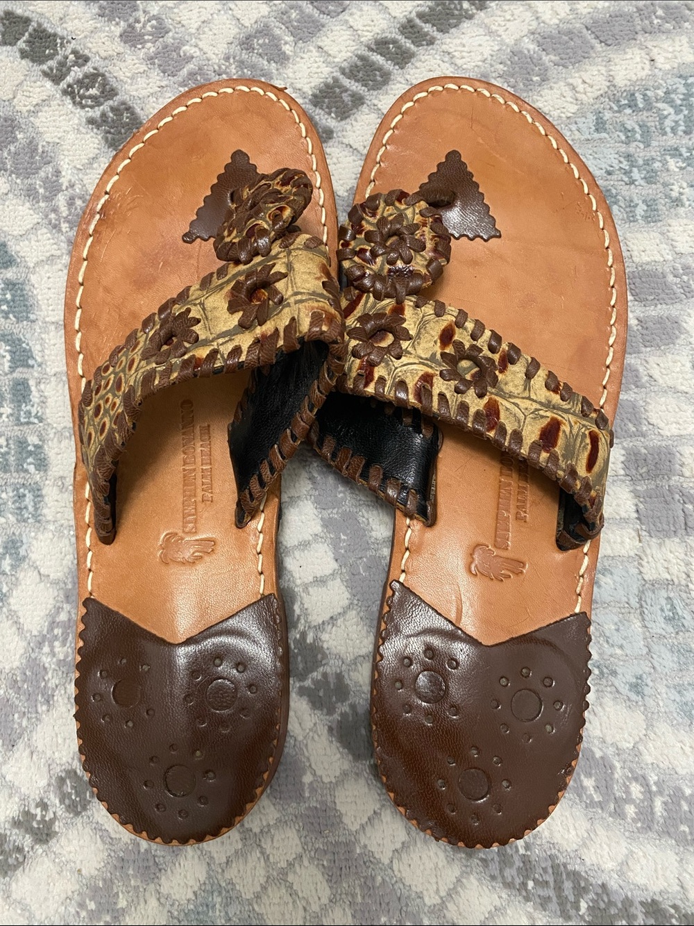 Stephen Bonanno Palm Beach  Leather Thong Sandals in Brown and Tan - Women